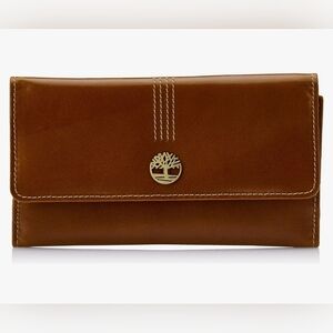Timberland Women's RFID NWT Cognac/Brown Leather Flap Wallet Clutch Organizer